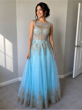 Elegant Long Evening Dress With Sequins Blue Tulle Dress